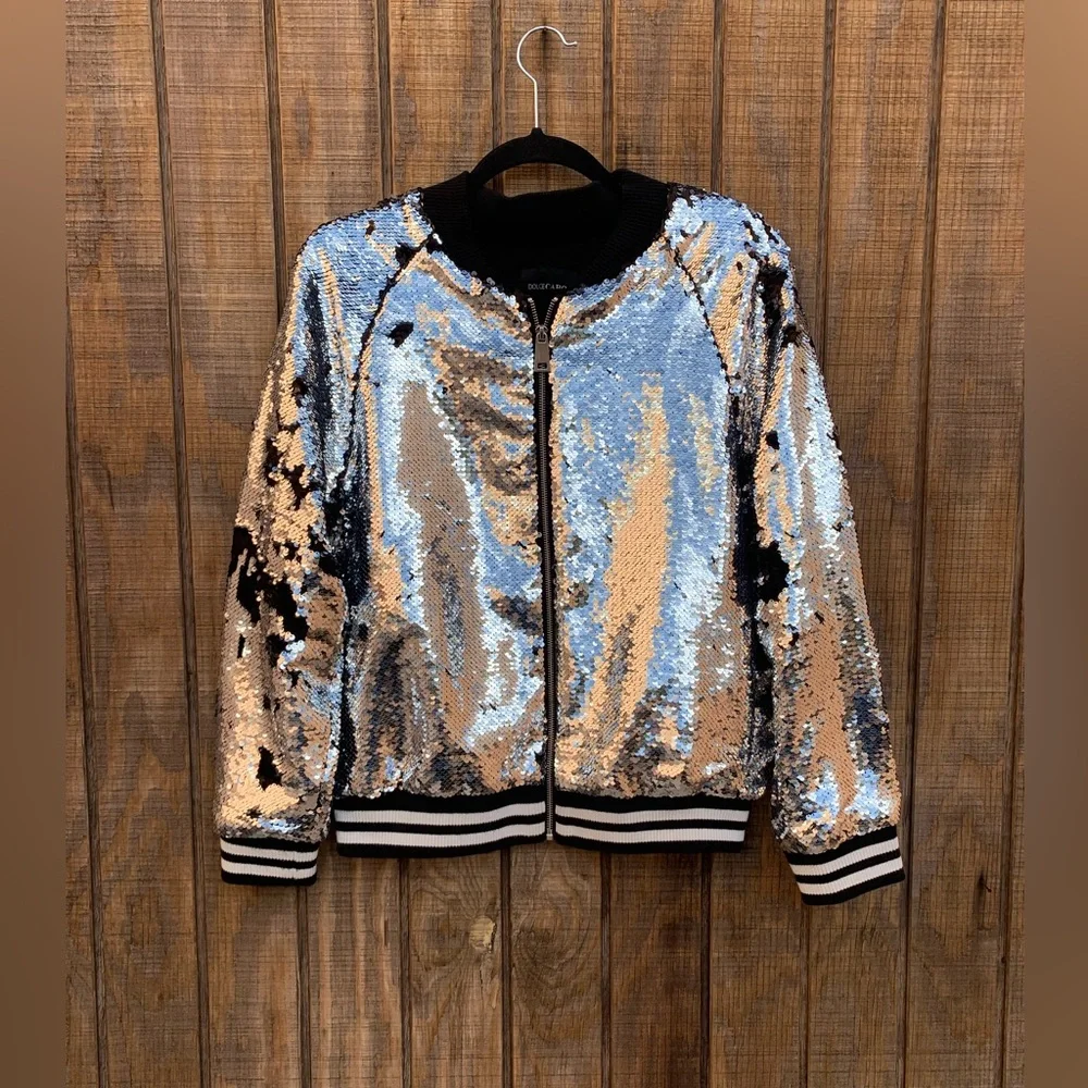 Dolce Cabo Silver & Black Sequins Bomber Jacket